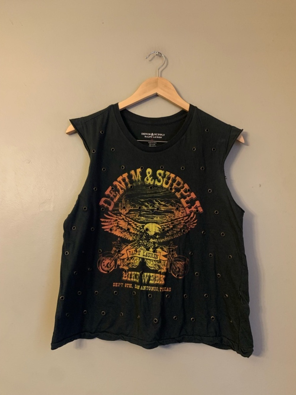 Ralph Lauren Denim & Supply Womens Size M Gray Bike Week Grommets Biker Punk Top
